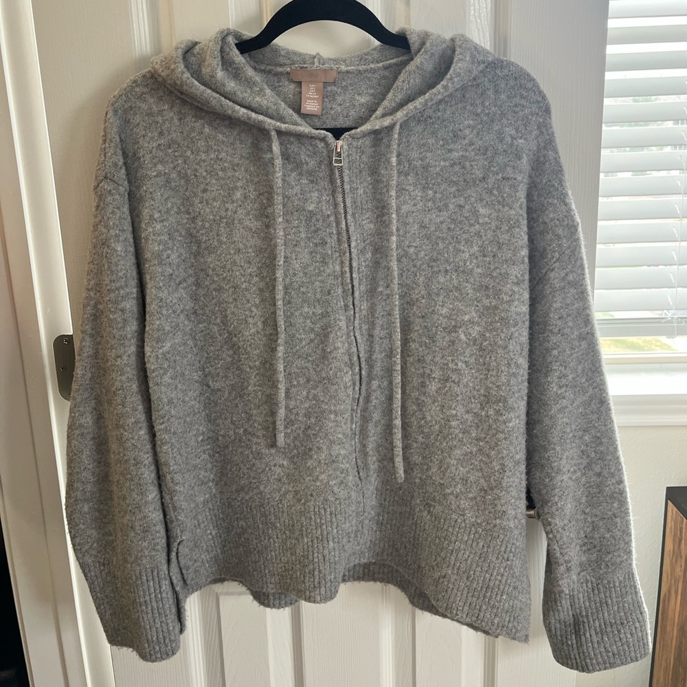 H&M Gray Zip-Neck Hooded Sweater